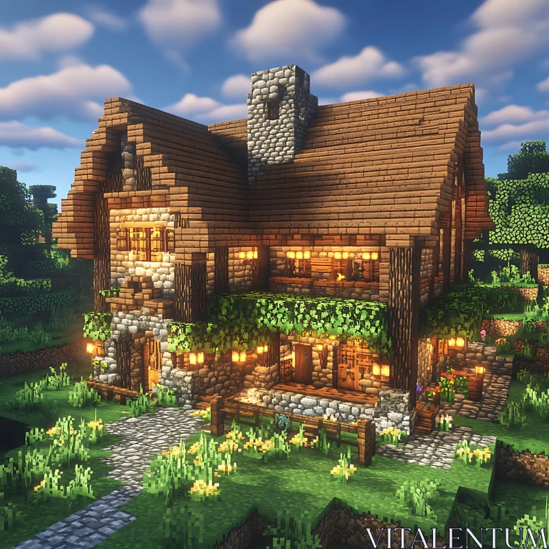 Cozy Wooden and Stone Cottage in Minecraft