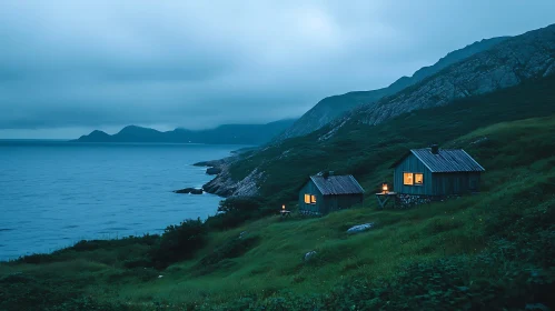 Cozy Cabins by the Seaside in Evening Light