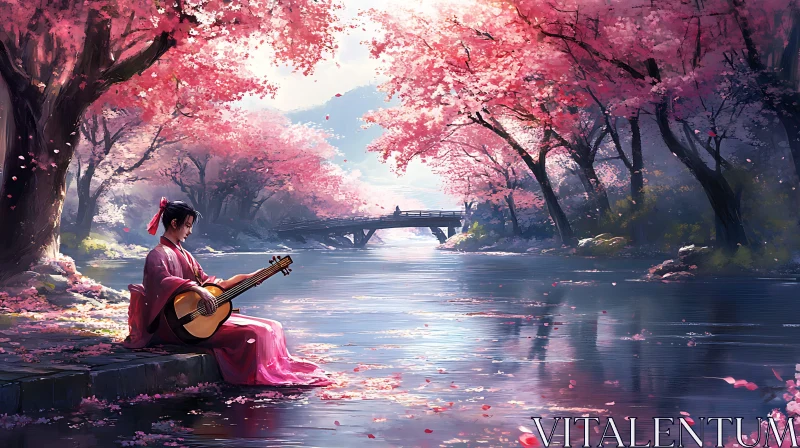 AI ART Serene Spring Landscape with Blossom Reflections