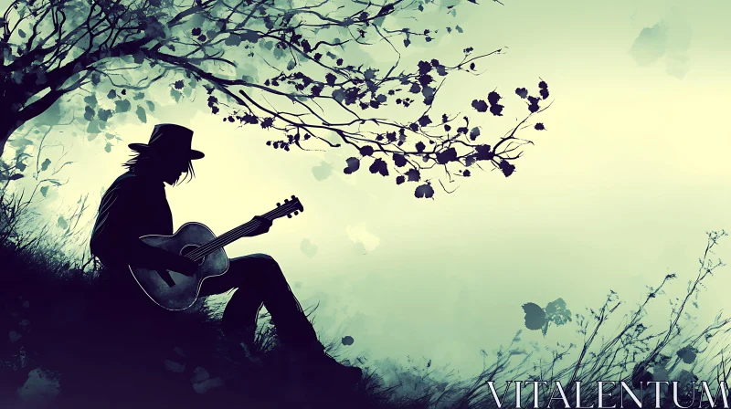 Guitar Player in Nature Silhouette