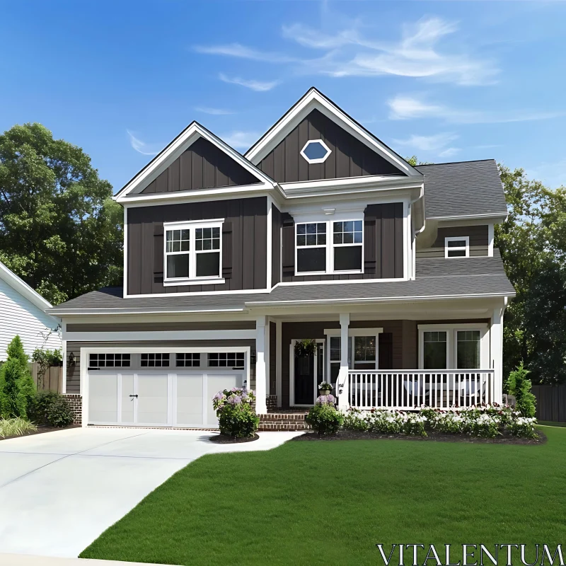 Contemporary Suburban Home with White Trim AI Image