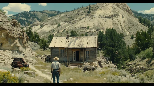 Isolated Mountain Cabin with Cowboy