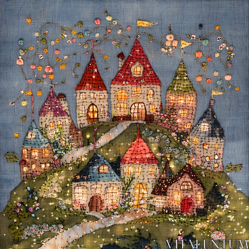 AI ART Charming Fantasy Village on a Lush Hillside