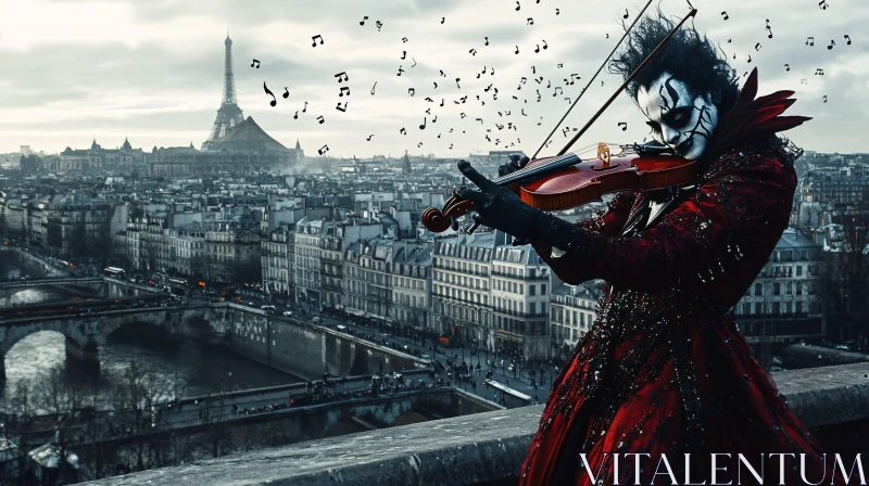 Violinist Plays Overlooking Paris AI Image