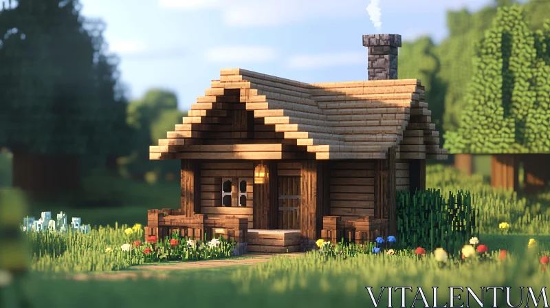 Cozy Wood Cabin in a Forest Setting AI Image