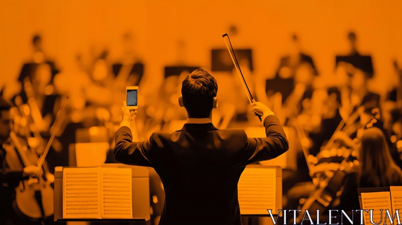 Modern Orchestra Conductor Utilizing Smartphone AI Image