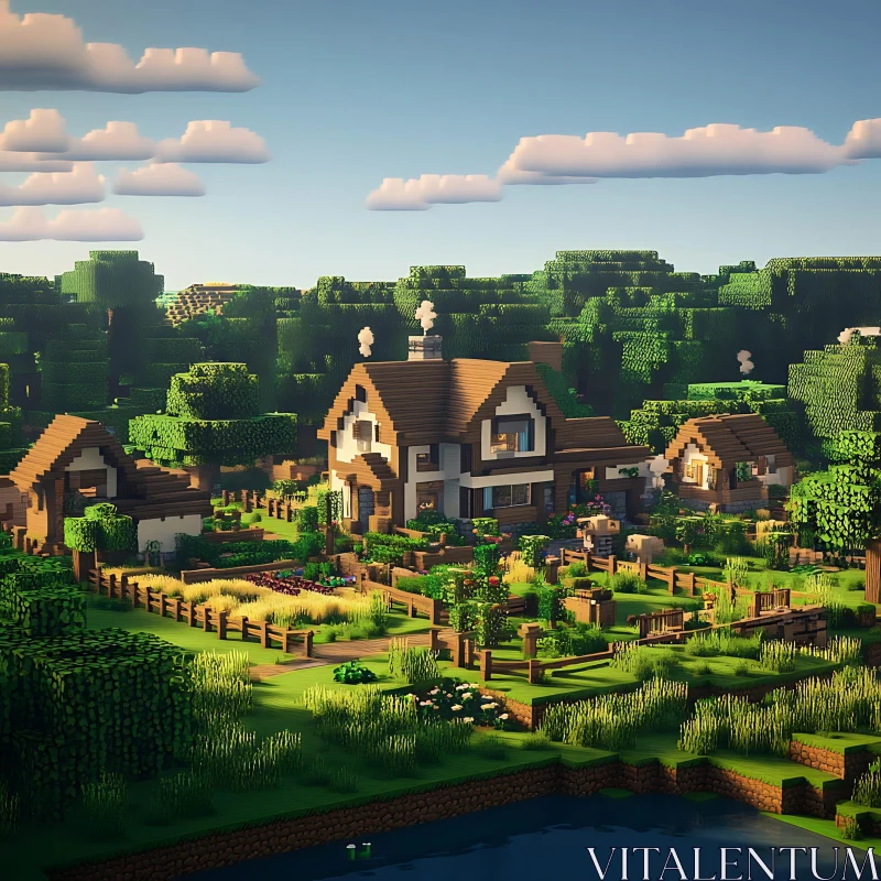 Minecraft Rural Village in Greenery AI Image