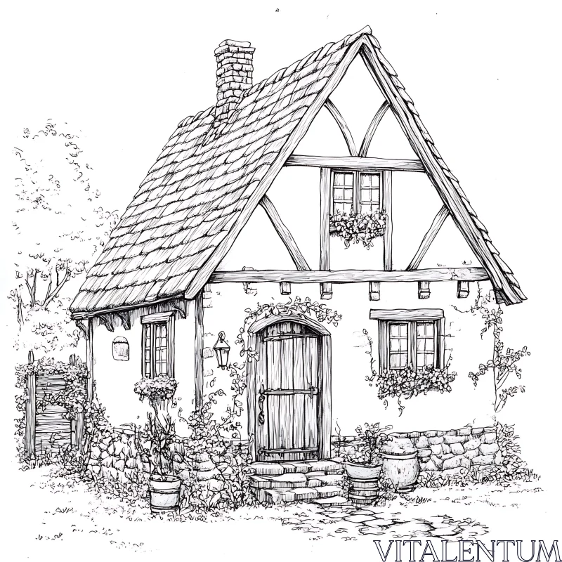 Charming Cottage Illustration AI Image