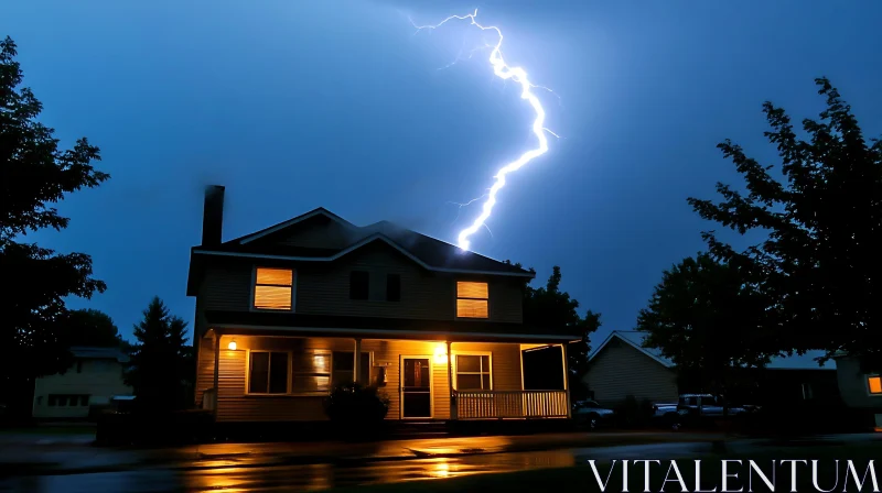 AI ART Lightning Illuminating a House in the Dark