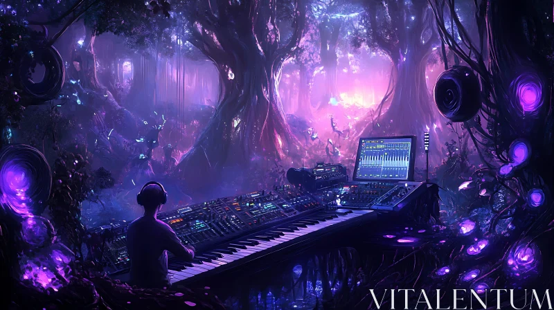 Mystical Music in a Digital Forest AI Image