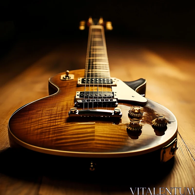 Classic Electric Guitar with Polished Wood Finish AI Image