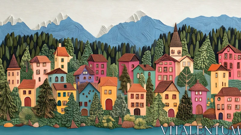 AI ART Picturesque Mountain Village with Colorful Houses