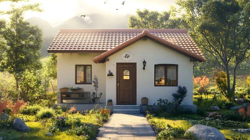 Idyllic House Amidst Lush Greenery with Stone Path