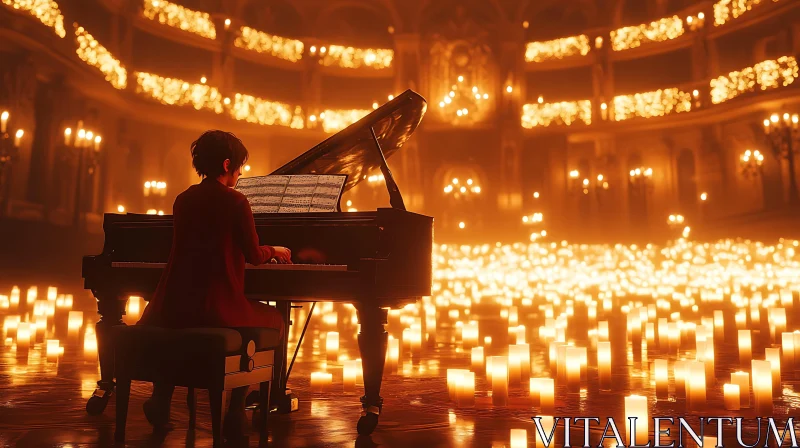 Majestic Candlelit Piano Performance AI Image