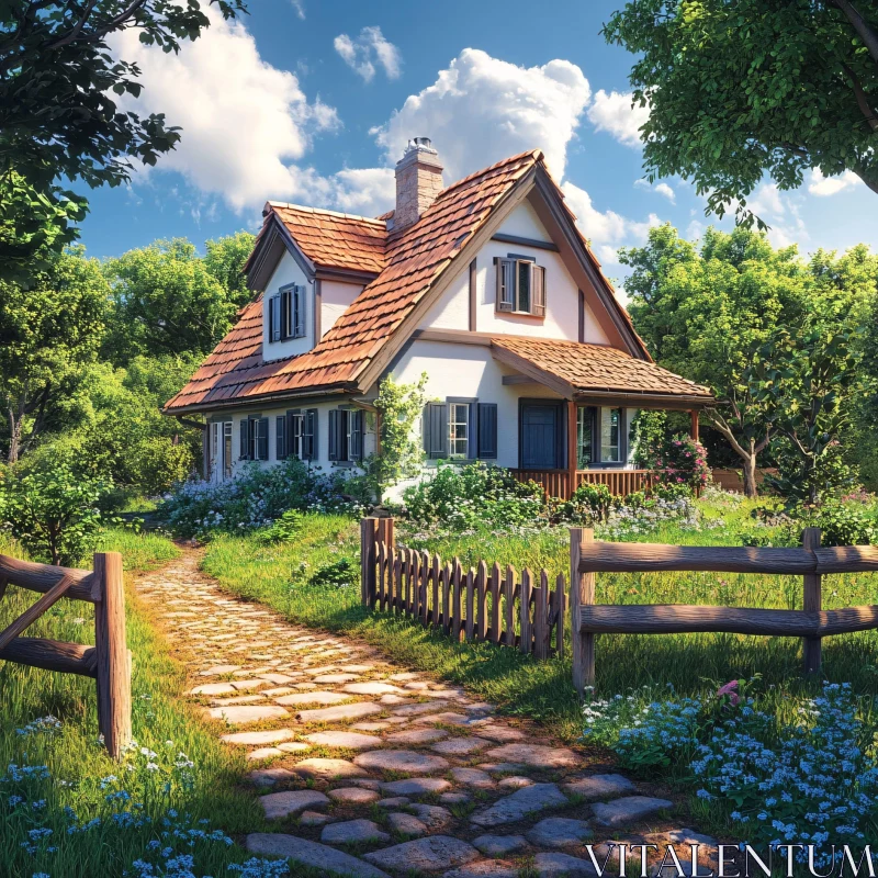 AI ART Scenic Garden Cottage in Sunlight