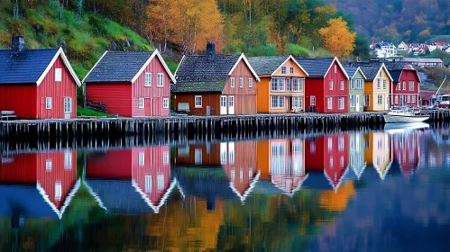 Autumn Reflection of Vibrant Houses