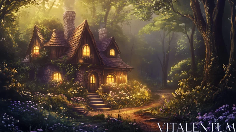 Magical Cottage in the Woods AI Image