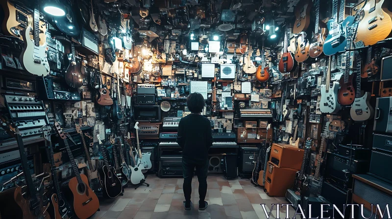 Musician's Dream: A Room Full of Guitars and Instruments AI Image