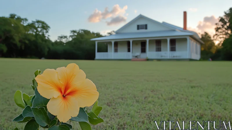 Countryside Home with Yellow Flower AI Image