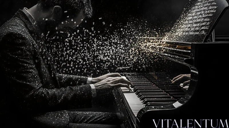 Pianist Surrounded by Musical Notes AI Image