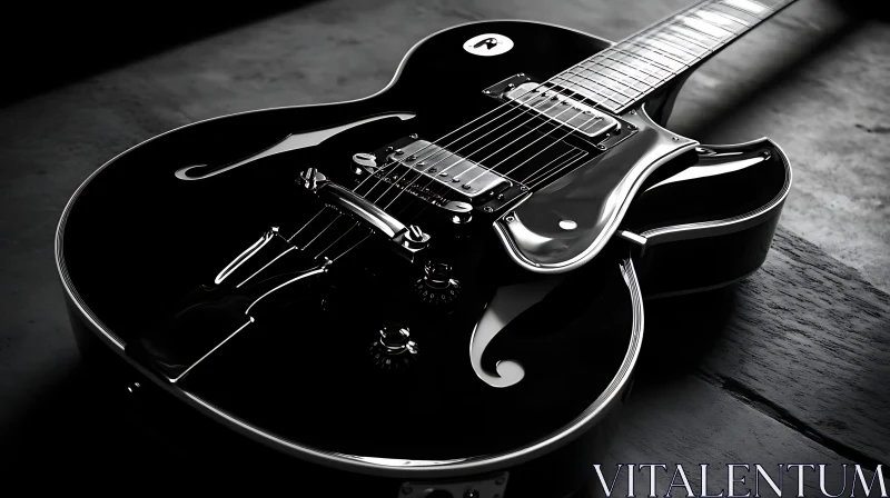 Polished Black Electric Guitar with Metallic Highlights AI Image