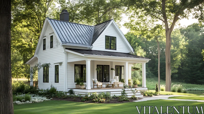 Idyllic Country Cottage with Front Porch AI Image