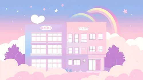 Dreamy Pastel Scene with Cute Buildings