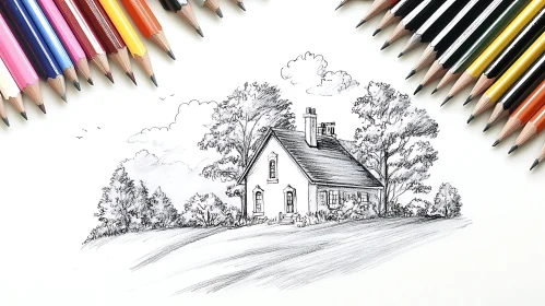 Elegant Countryside Drawing with Pencils