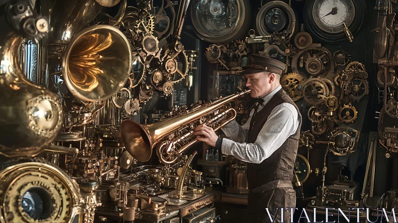 Vintage Steampunk Music Scene AI Image