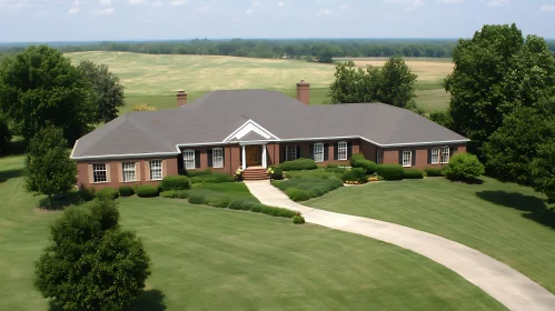 Spacious Brick House with Lawn and Scenic Background