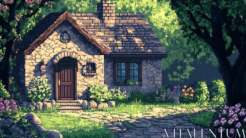 Stone Cottage with a Garden in Spring AI Image