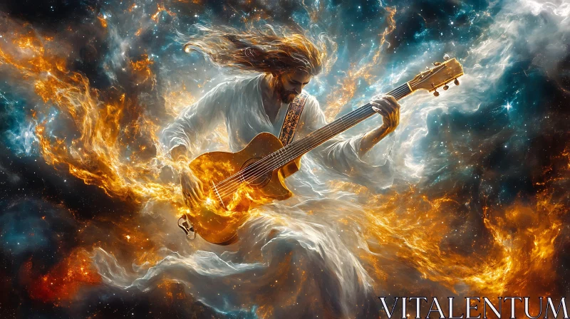 Celestial Guitarist in Surreal Cosmic Scene AI Image