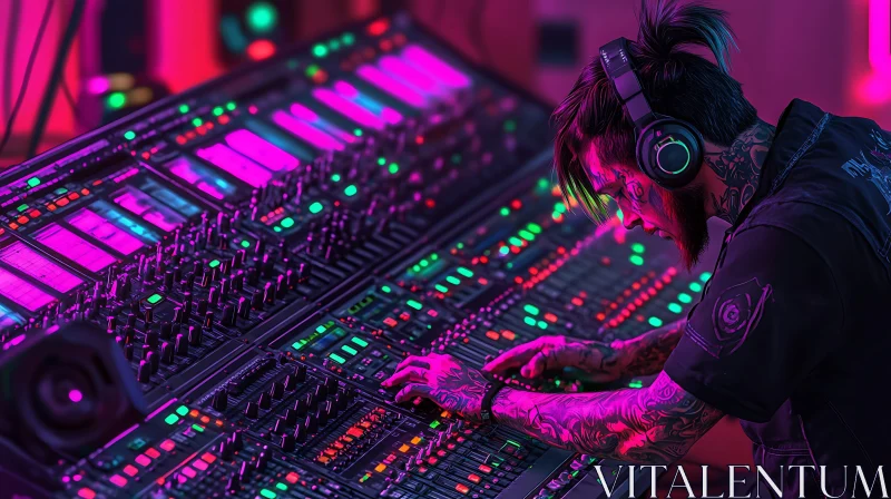 Tech-Savvy Music Producer at Mixing Console AI Image