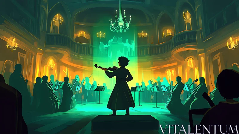 Orchestral Concert with Violin Soloist AI Image