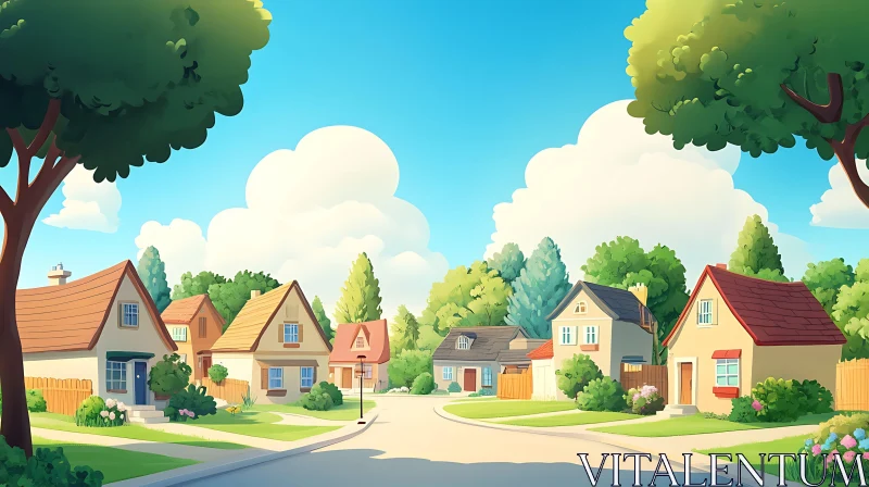 Picturesque Suburban Street with Colorful Houses AI Image