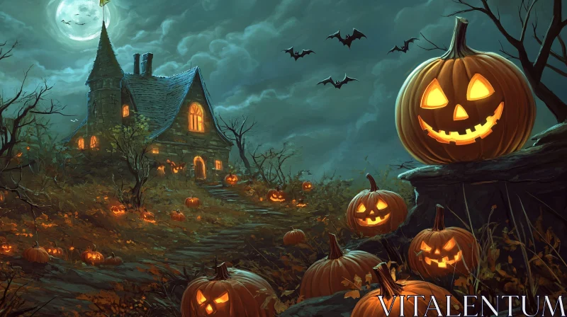 AI ART Eerie Haunted House in a Halloween Night