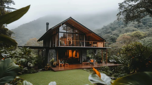 House in Lush, Misty Forest