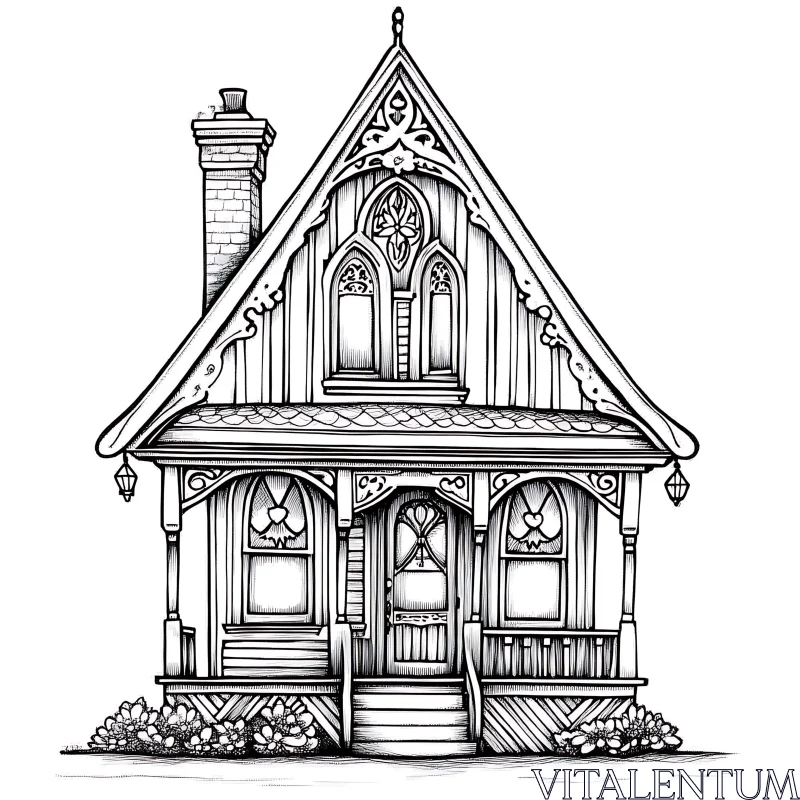 Detailed Illustration of a Victorian Gothic House AI Image