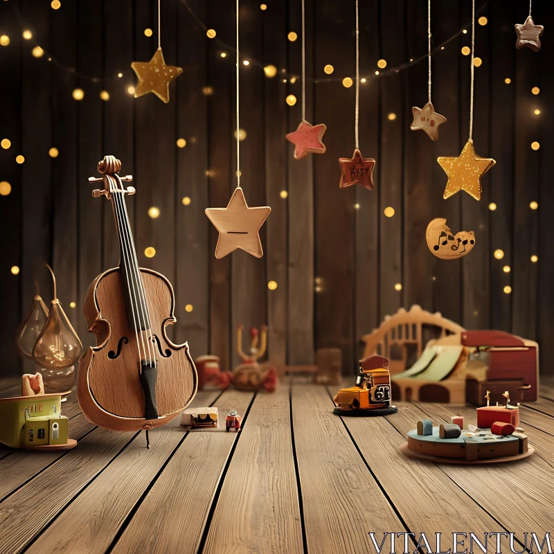 Rustic Musical Decor with Whimsical Elements AI Image