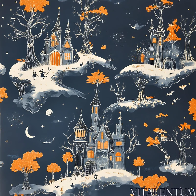 AI ART Whimsical Castles and Magic Forest Illustration