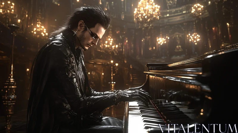 AI ART Enigmatic Pianist in Luxurious Gothic Setting