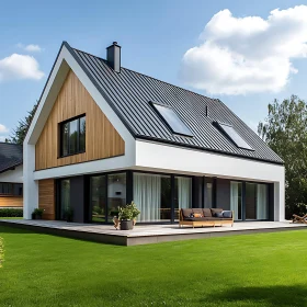 Contemporary Home with Large Windows and Outdoor Seating