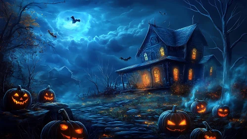 Haunted House Halloween Scene