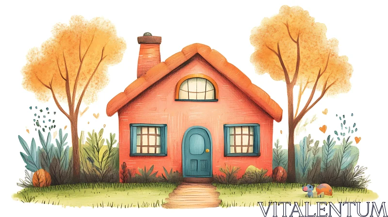 Charming Autumn Cottage Illustration AI Image