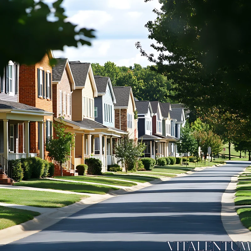 Colorful Suburban Street with Modern Houses AI Image