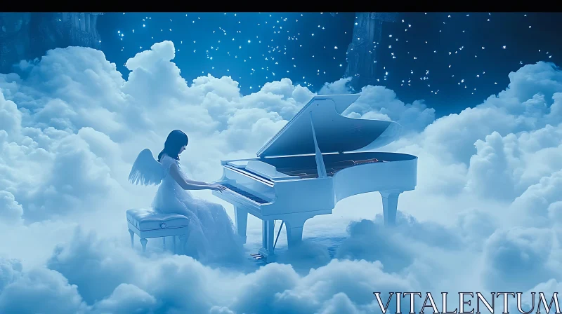 Heavenly Scene with Angel and Piano AI Image