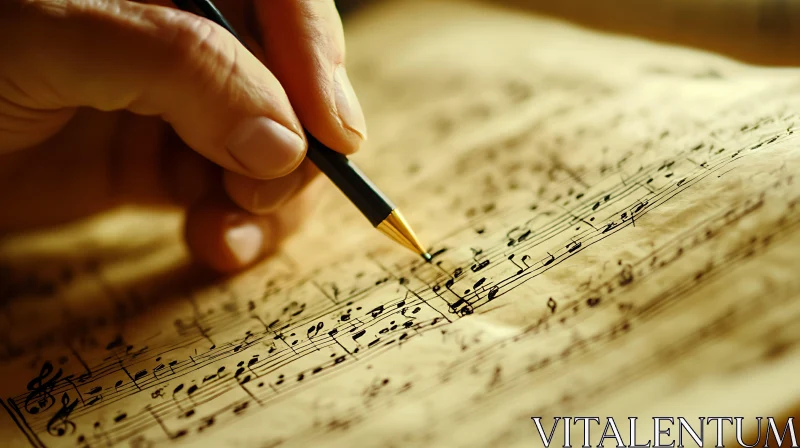 Handwriting Notes on Aged Music Sheet AI Image