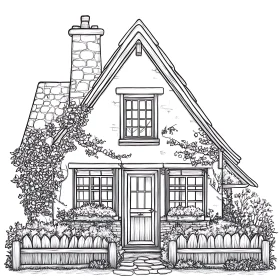 Quaint Cottage Outline with Ivy and Garden