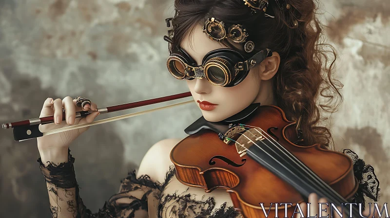 Vintage Steampunk Violin Performance AI Image