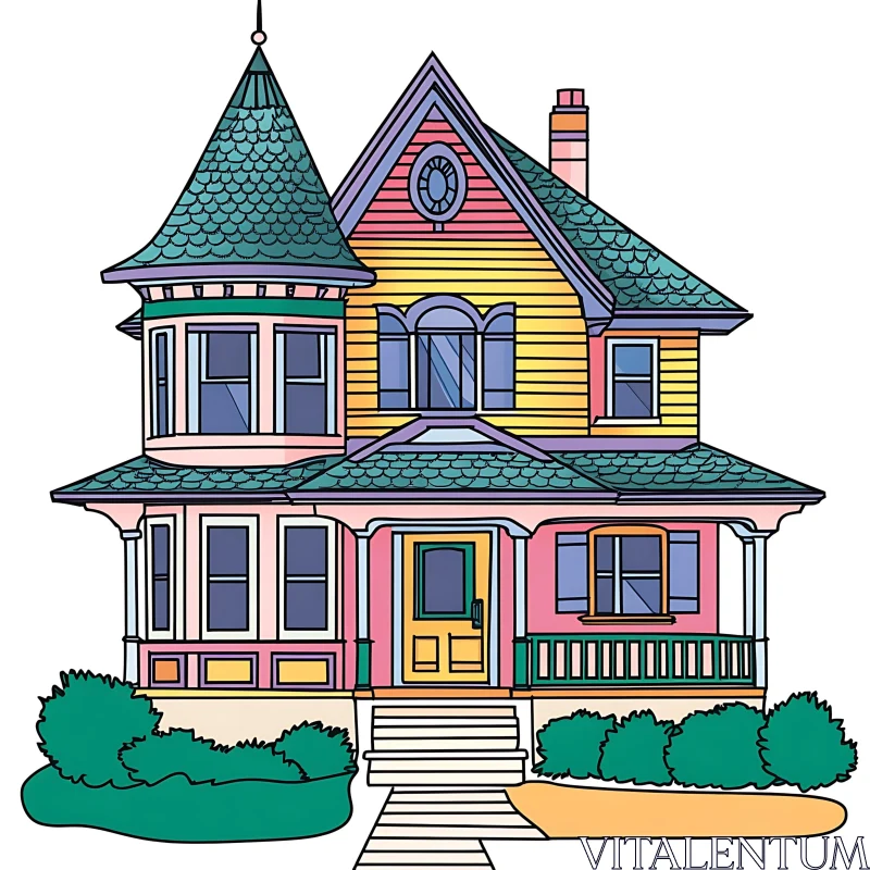 Bright Victorian House Drawing AI Image